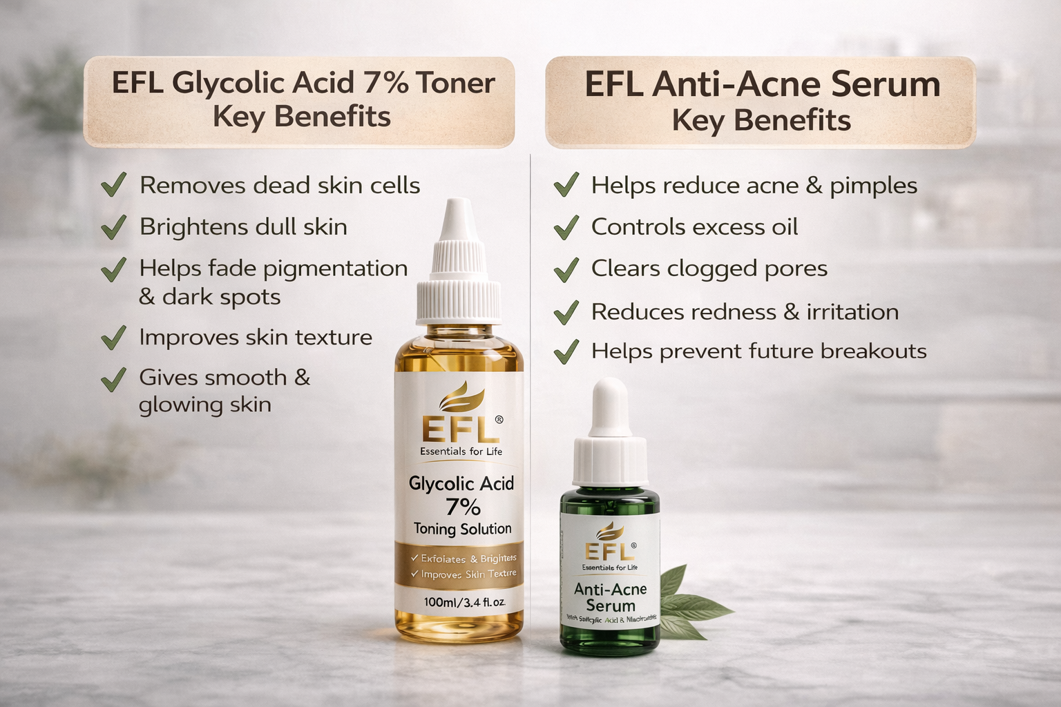 EFL Acne & Glow Bundle (Glycolic Acid 7% Toner + Anti-Acne Serum) - Image 2