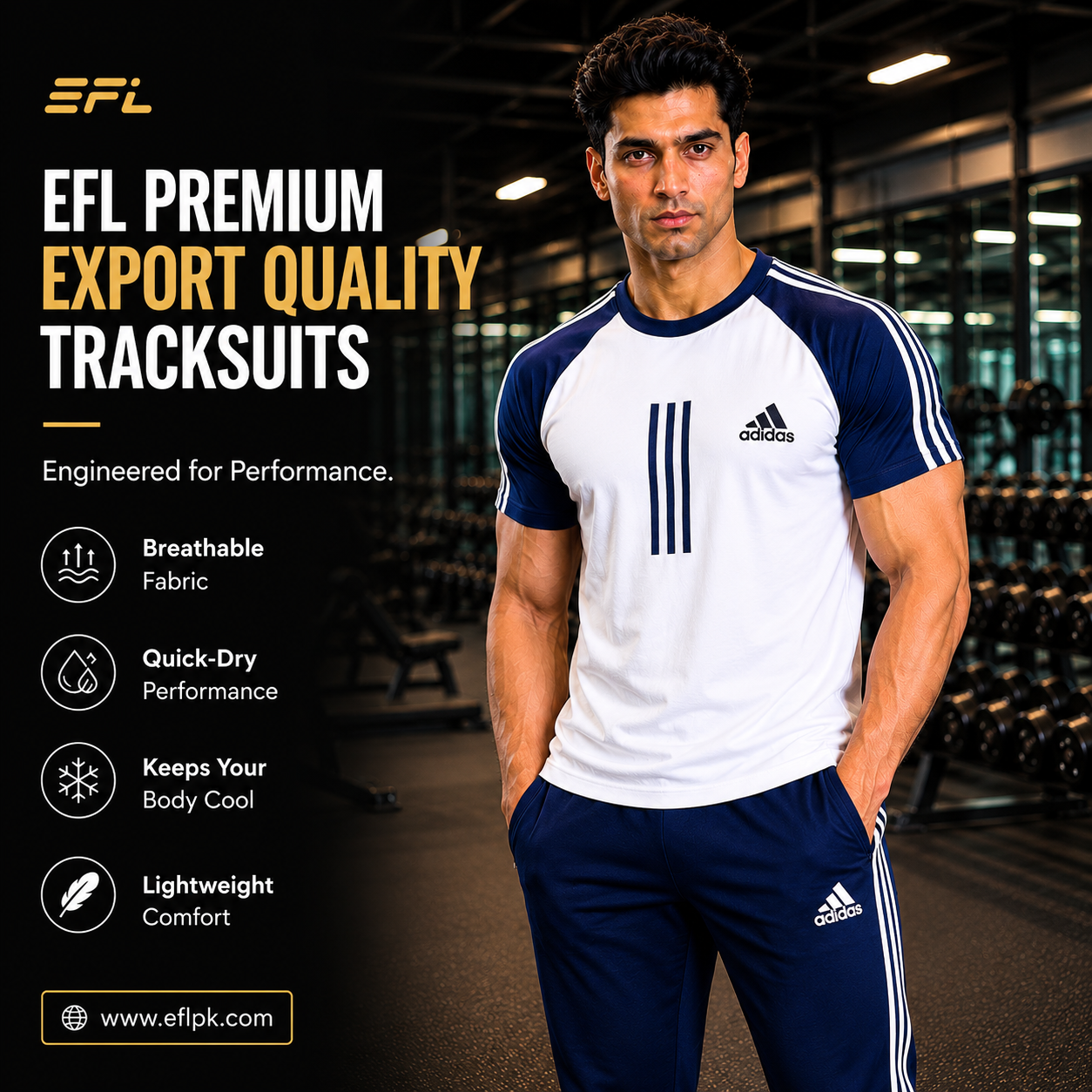 EFL Premium – 3 pc Blue White track suit (Men) - Image 4