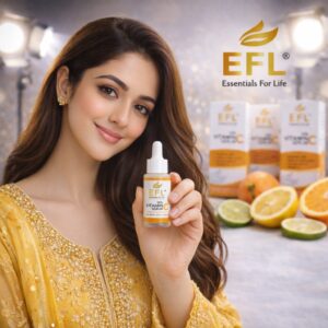 woman with vitamin c serum