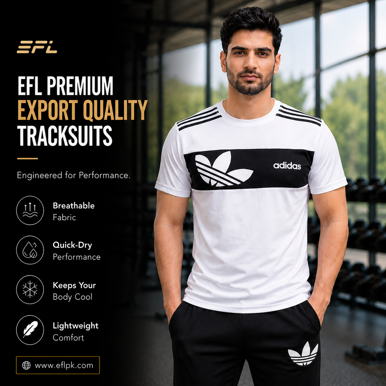 EFL Track Suit – New Adidas Flower Addition white shirt (Men)