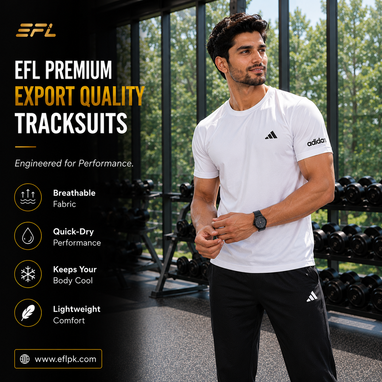 EFL Premium – Glacier white with black trouser (imported fabric) Men