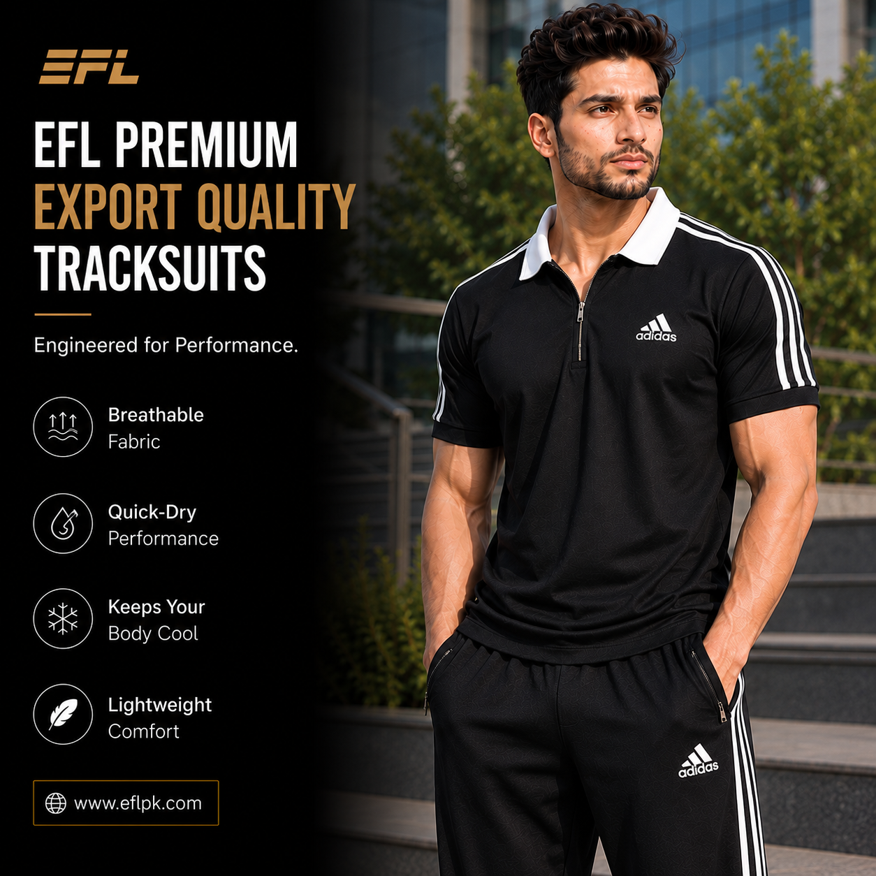 EFL Track Suit – Collar design New Adidas Full black (Men)