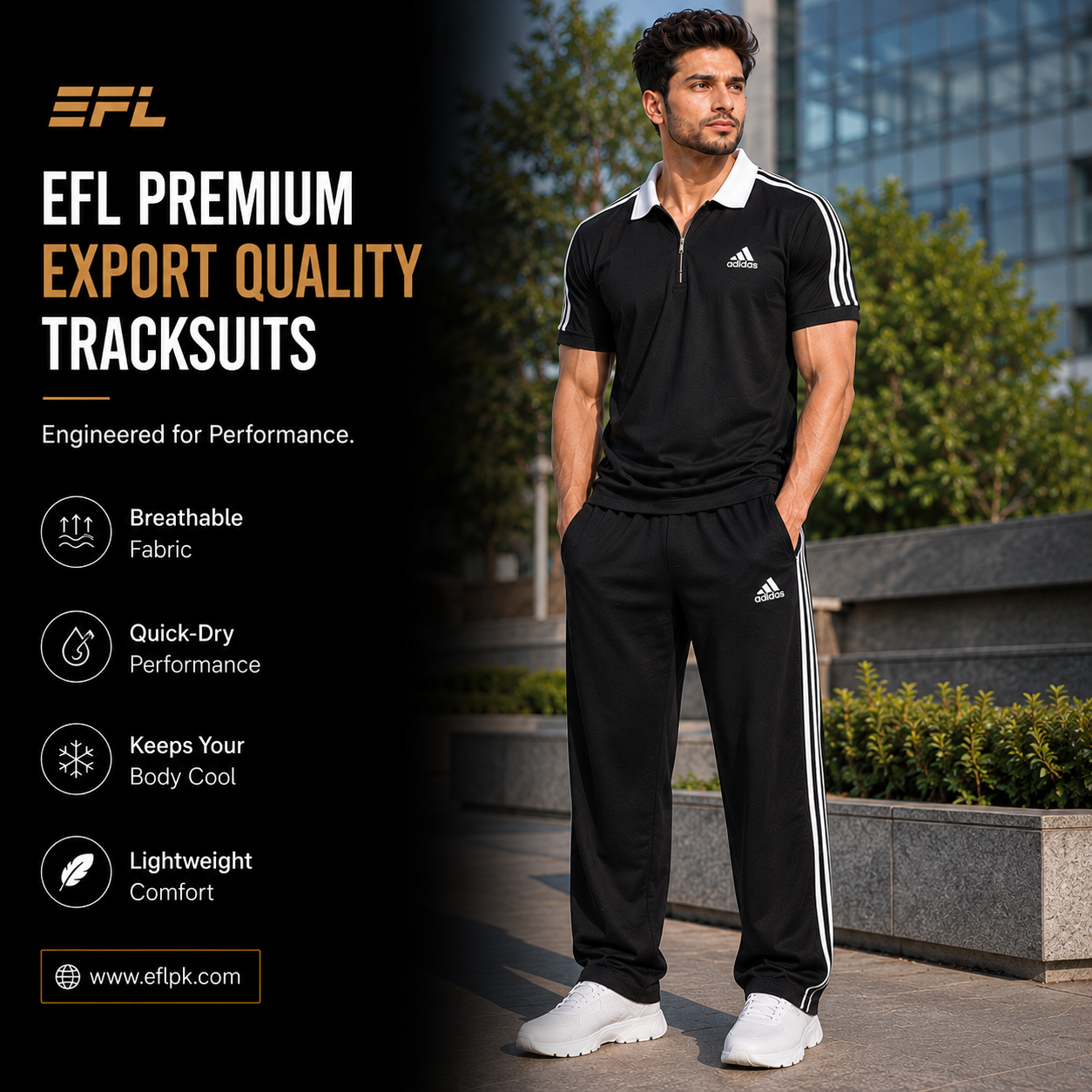 EFL Track Suit – Collar design New Adidas Full black (Men) - Image 3