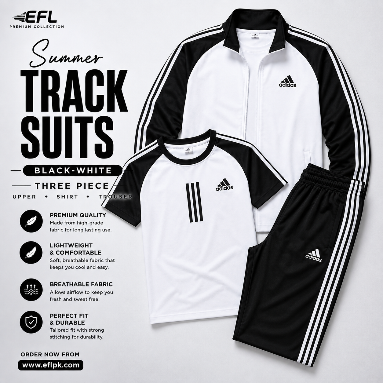 EFL Premium – 3 pc Black White track suit (Men) - Image 2