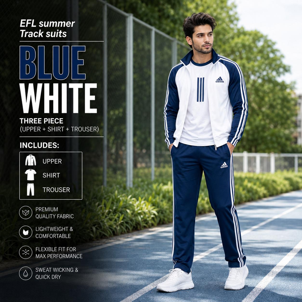 EFL Premium – 3 pc Blue White track suit (Men) - Image 2