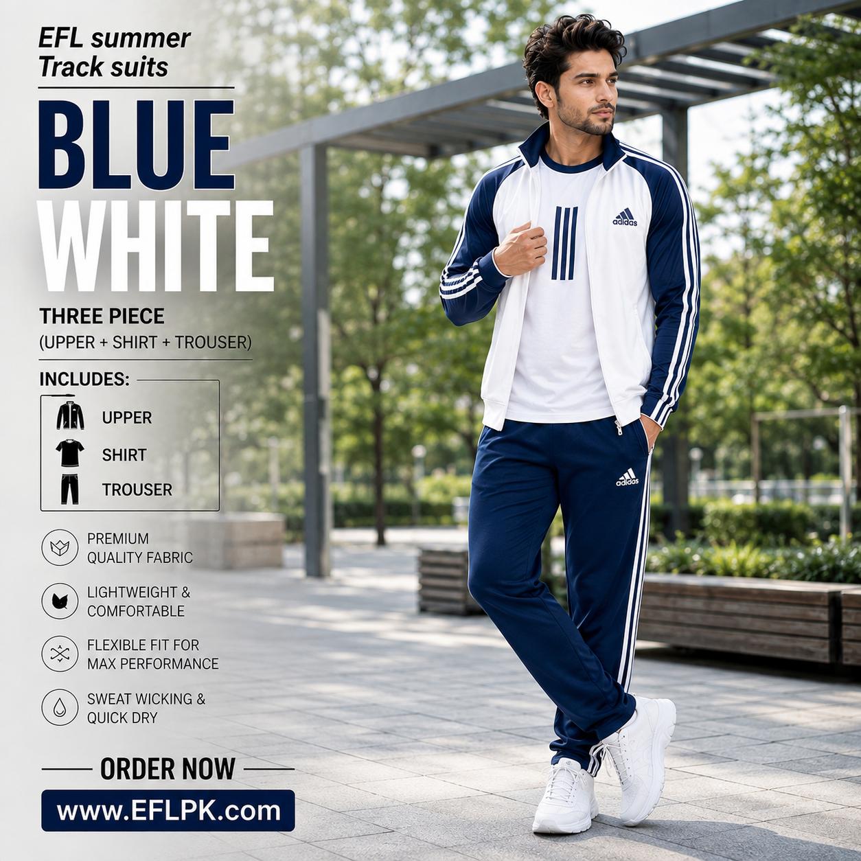 EFL Premium – 3 pc Blue White track suit (Men) - Image 3