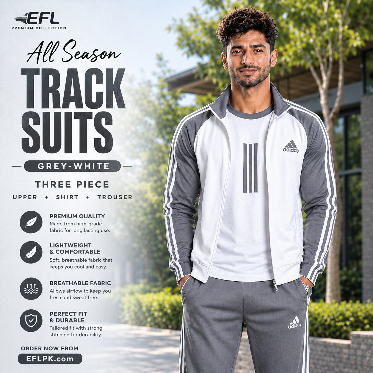 EFL Premium – 3 pc Grey White track suit (Men)